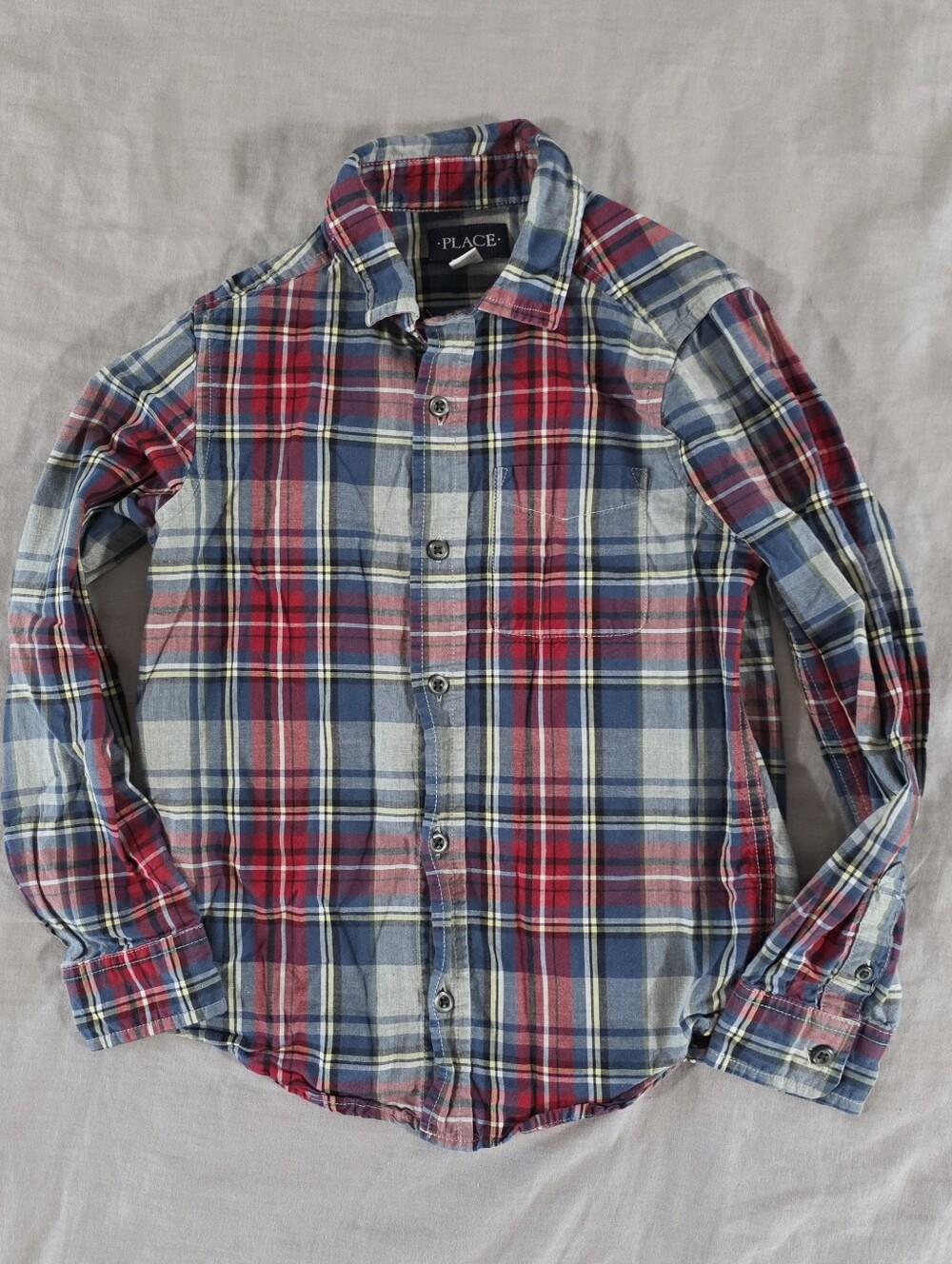 The Children's Place Red & Blue Plaid Button Down Long Sleeve Shirt Boys Size 6